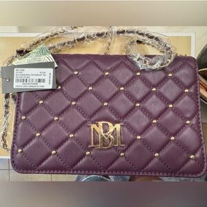 Badgley Mischka Quilted Crossbody Bag in Deep Plum with Gold Hardware
